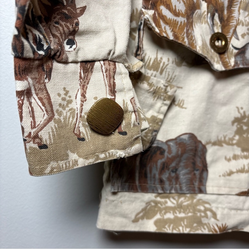 Vintage 1970s Militaires Equipment Safari Animal Print Cotton Utility Jacket - Picture 5 of 9